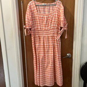 Size 2X(20/22W) - Terra & Sky - Pink/Peach Plaid Midi Dress